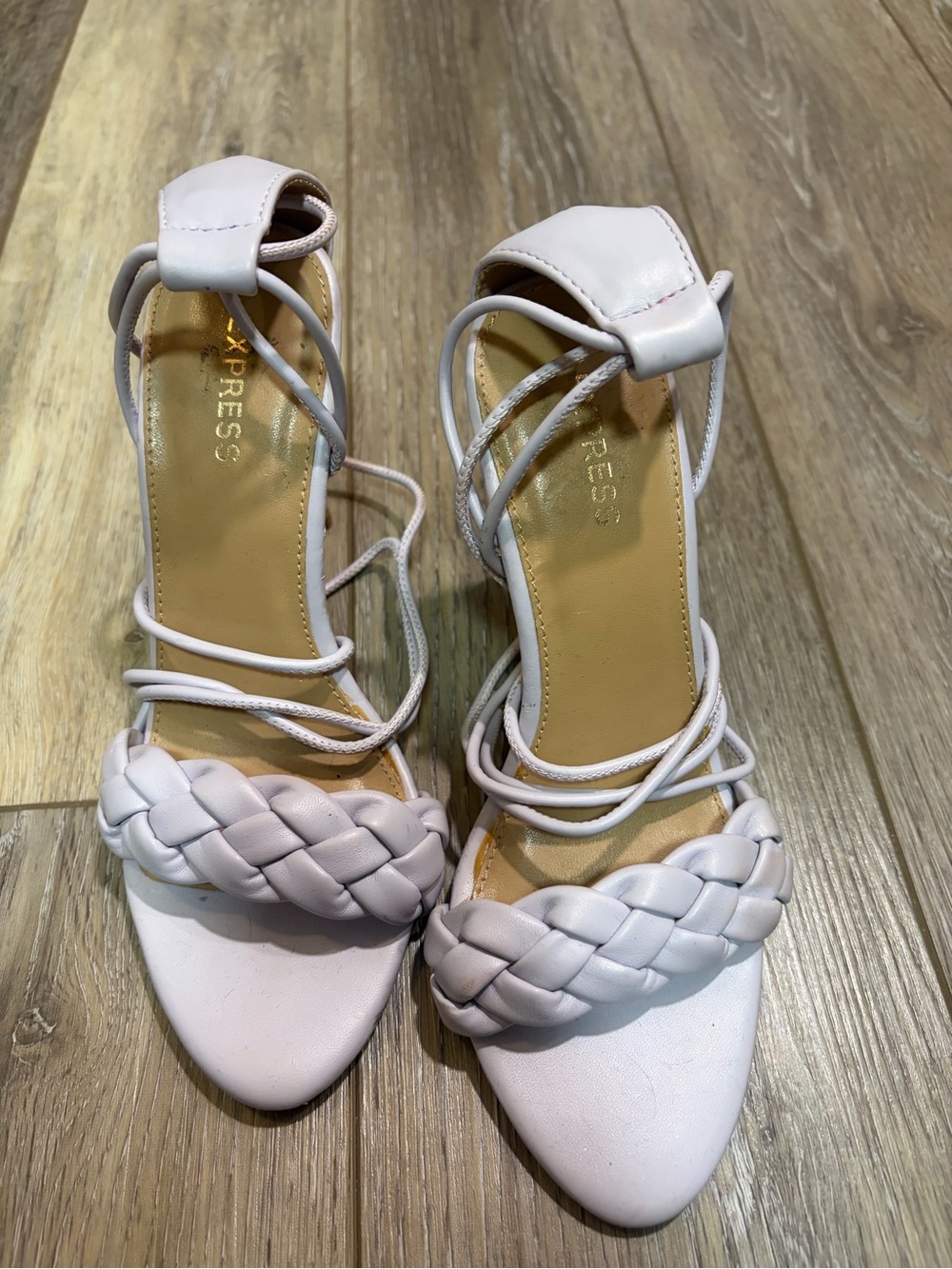 Express Lavender Braided-Strap Lace-Up Heels